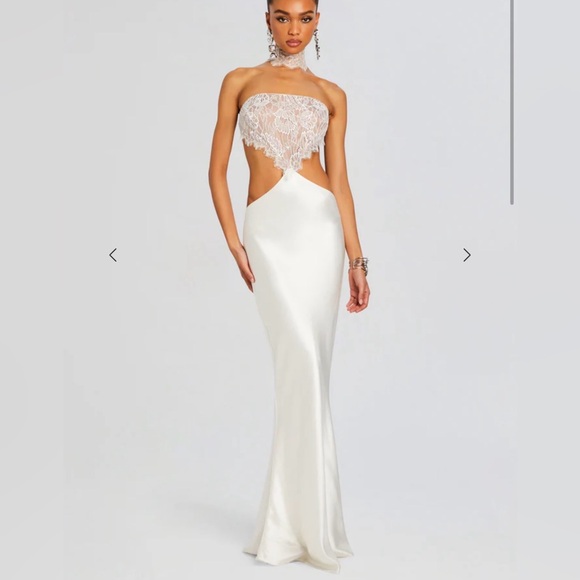 Retrofete Lucie Dress - White Lace-Top Satin Maxi Dress - Picture 7 of 9